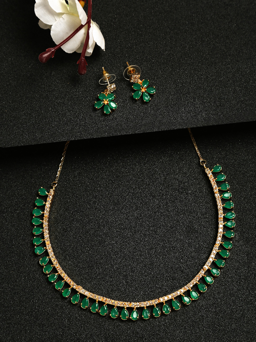 YouBella Jewellery Sets for Women Latest Design Crystal Necklace Jewellery set with Earrings For Girls/Women (Green)