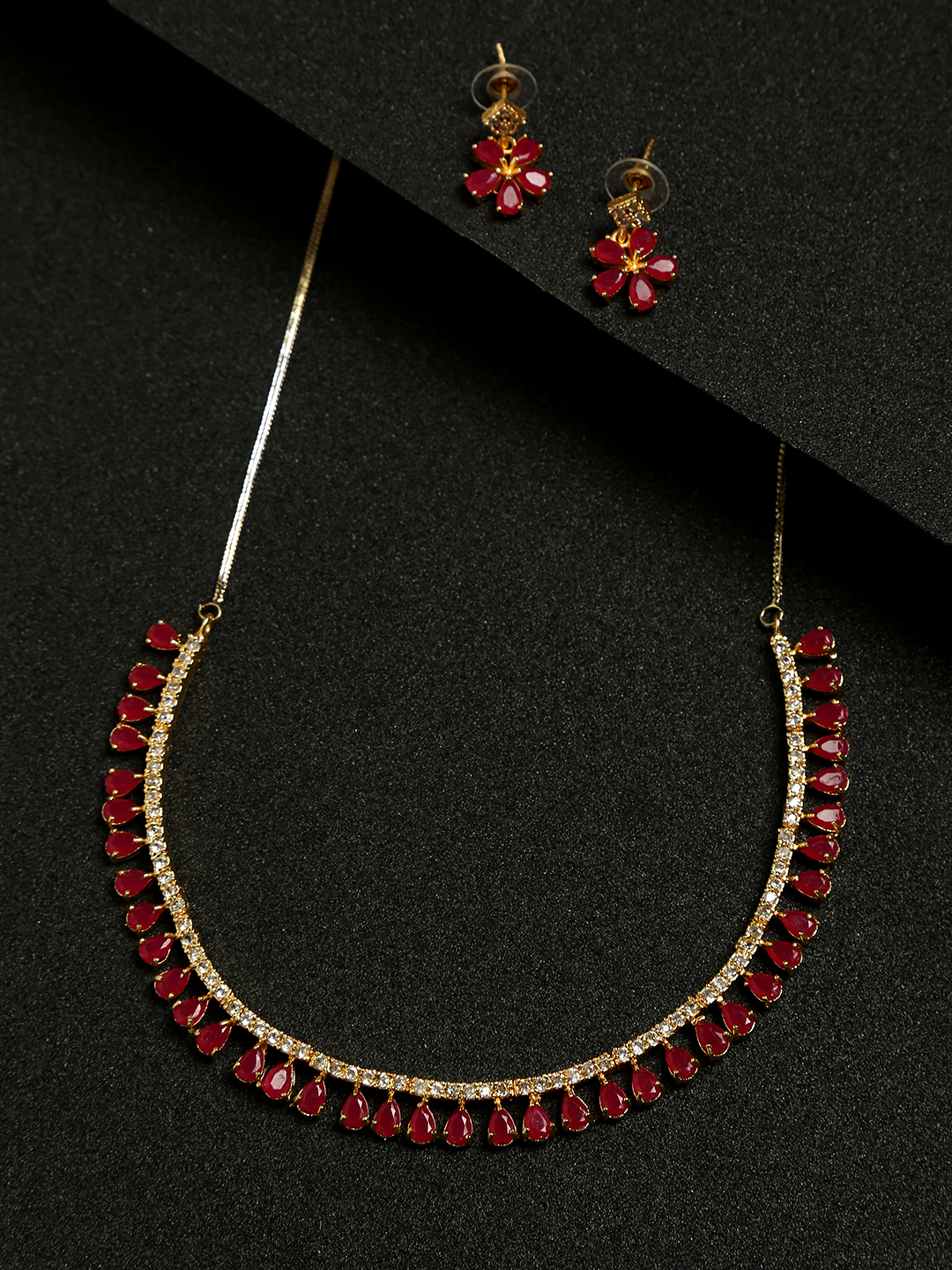 YouBella Jewellery Sets for Women Latest Design Crystal Necklace Jewellery set with Earrings For Girls/Women (Red)