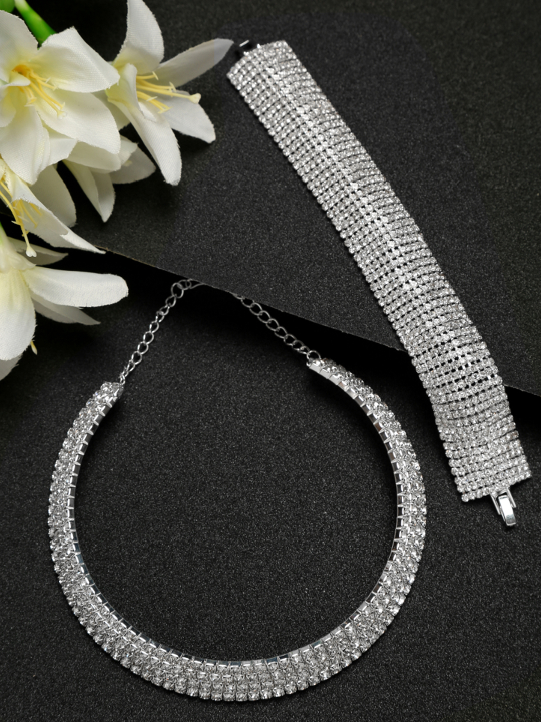 YouBella Jewellery Stylish Crystal Combo of Necklace and Bracelet Jewellery for Women and Girls