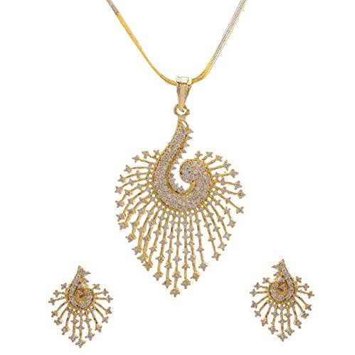 Youbella Cz Gold Peacock Pendant Neckalce Set With Chain And Earrings For Girls And Women