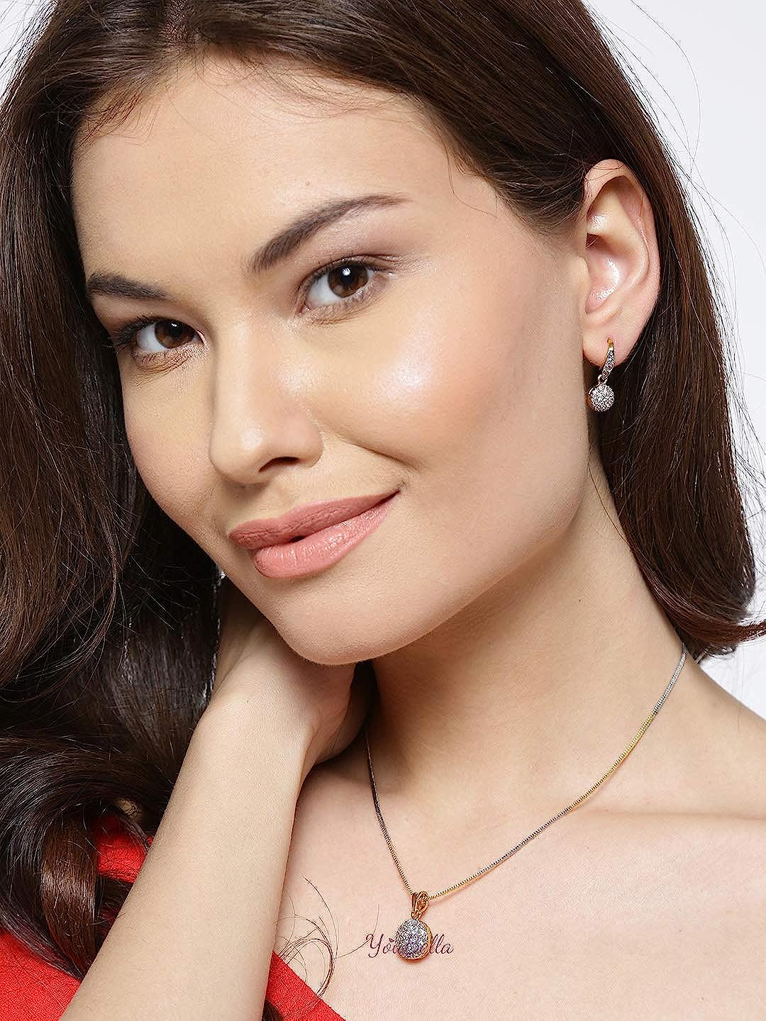 YouBella Women American Diamond Gold Plated Jewellery Pendant for Girls Fashion Pendant Set/Necklace Set with Earrings for Girls and Women : Best Rakhi Gift Jewellery
