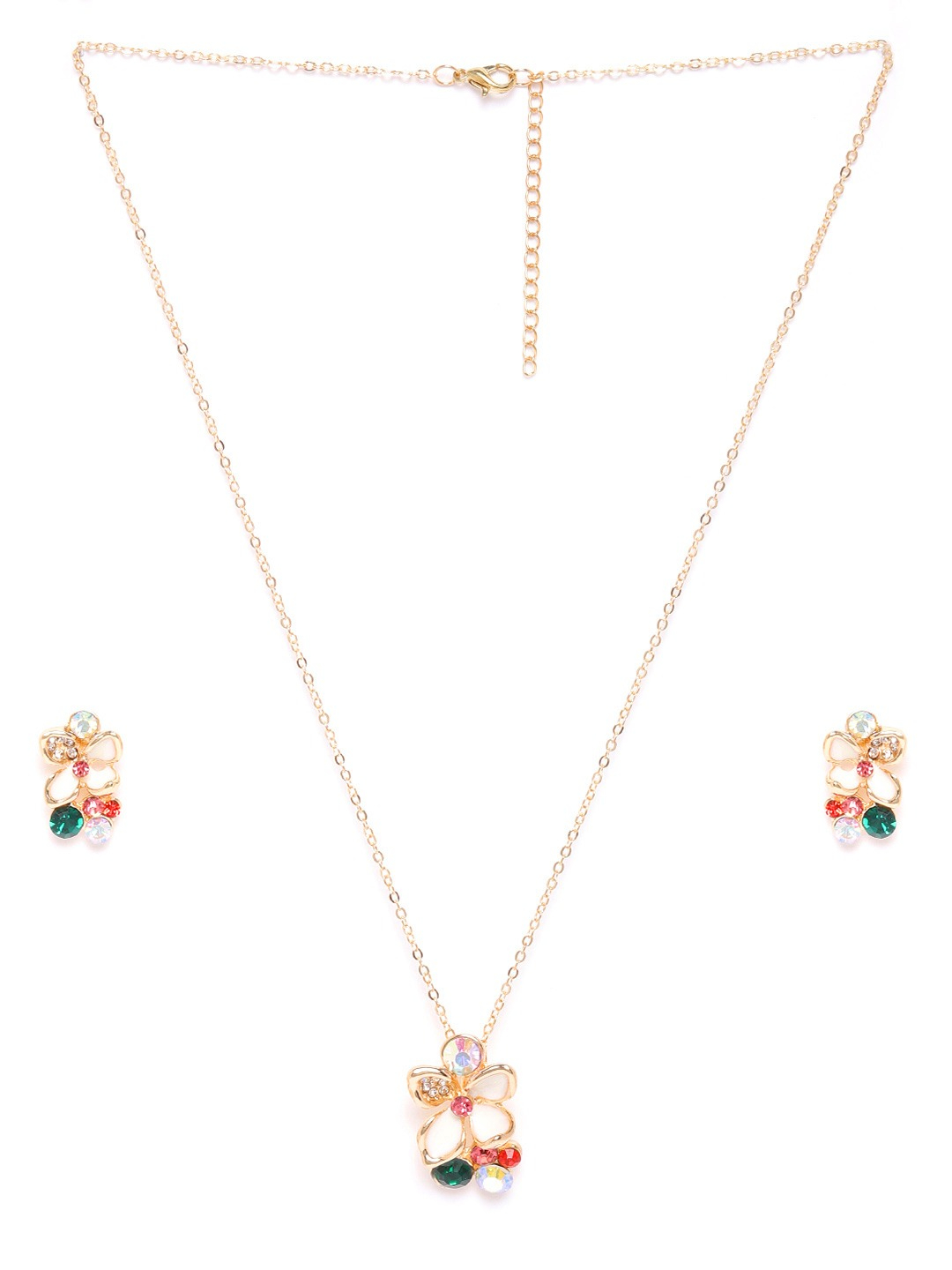 YouBella White  Green Gold-Toned Stone Studded Floral Jewellery Set
