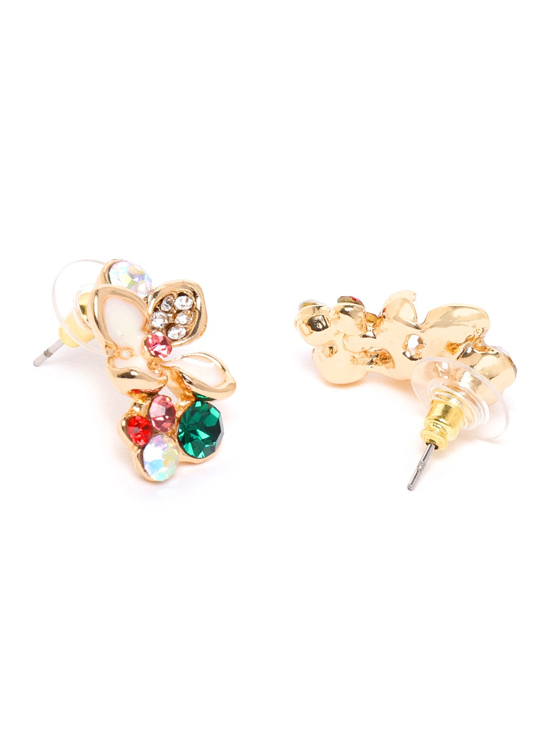 YouBella White  Green Gold-Toned Stone Studded Floral Jewellery Set