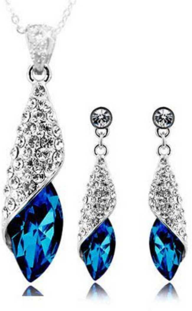 YouBella Blue Crystal Necklace with Earrings for Women - Combo Pack