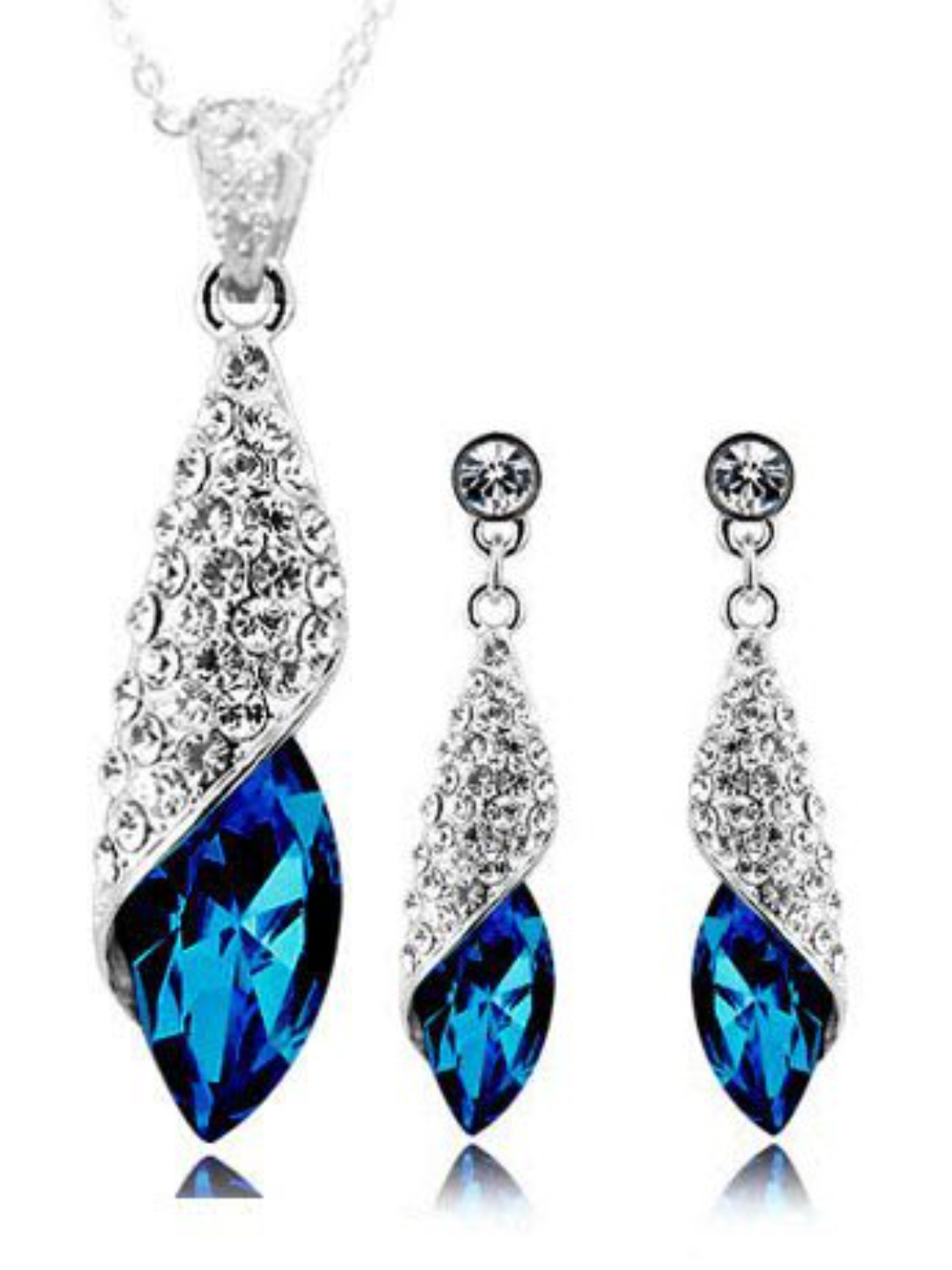 YouBella Blue Crystal Necklace with Earrings for Women - Combo Pack