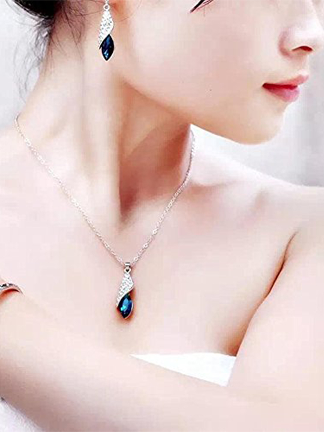 YouBella Blue Crystal Necklace with Earrings for Women - Combo Pack