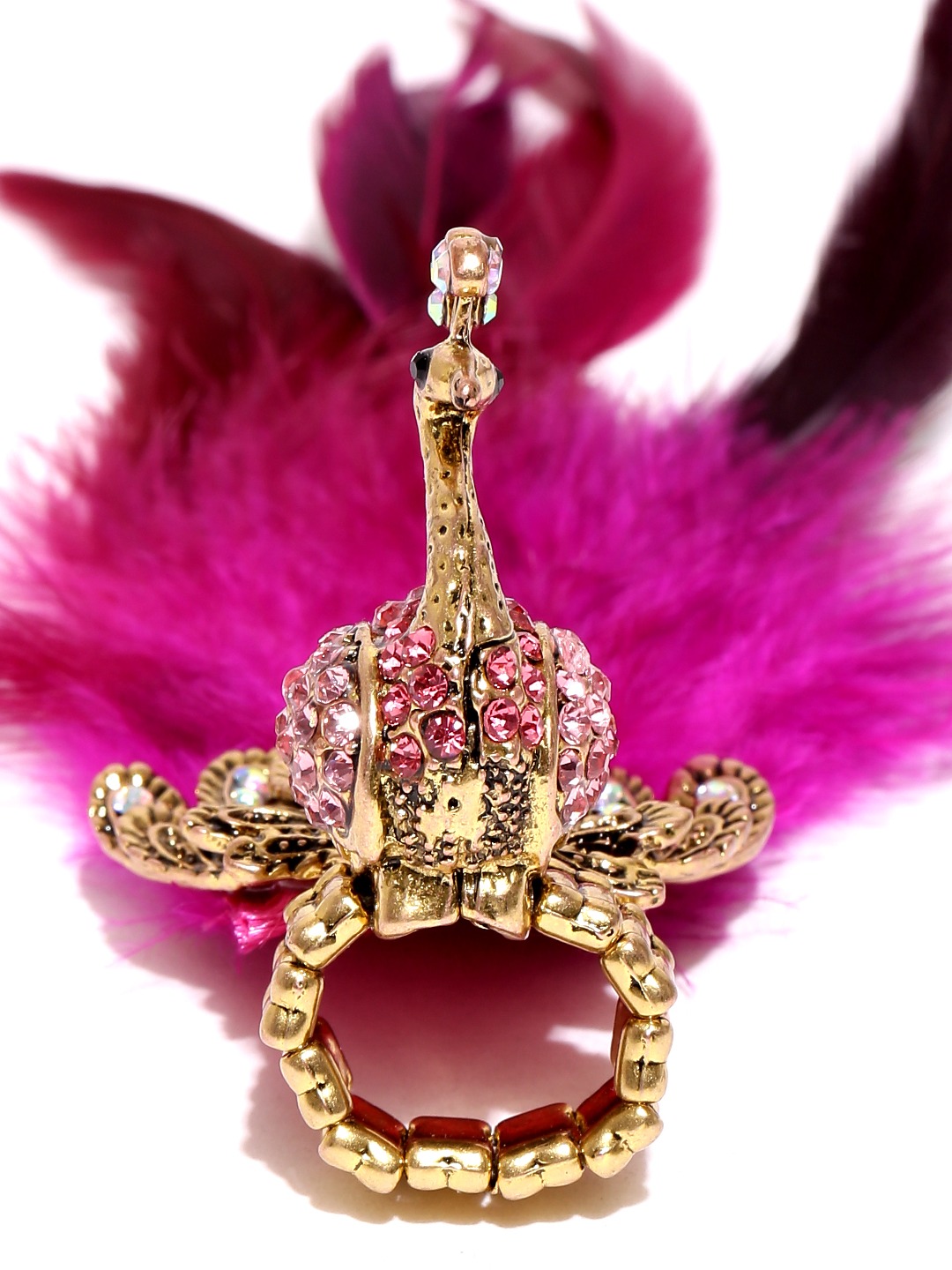 YouBella Jewellery Designer Peacock Feather Adjustable Ring for Girls and Women (Pink)