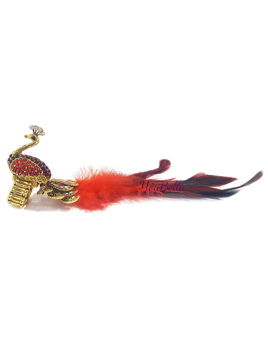 YouBella Jewellery Designer Peacock Feather Adjustable Ring for Girls and Women (Red)
