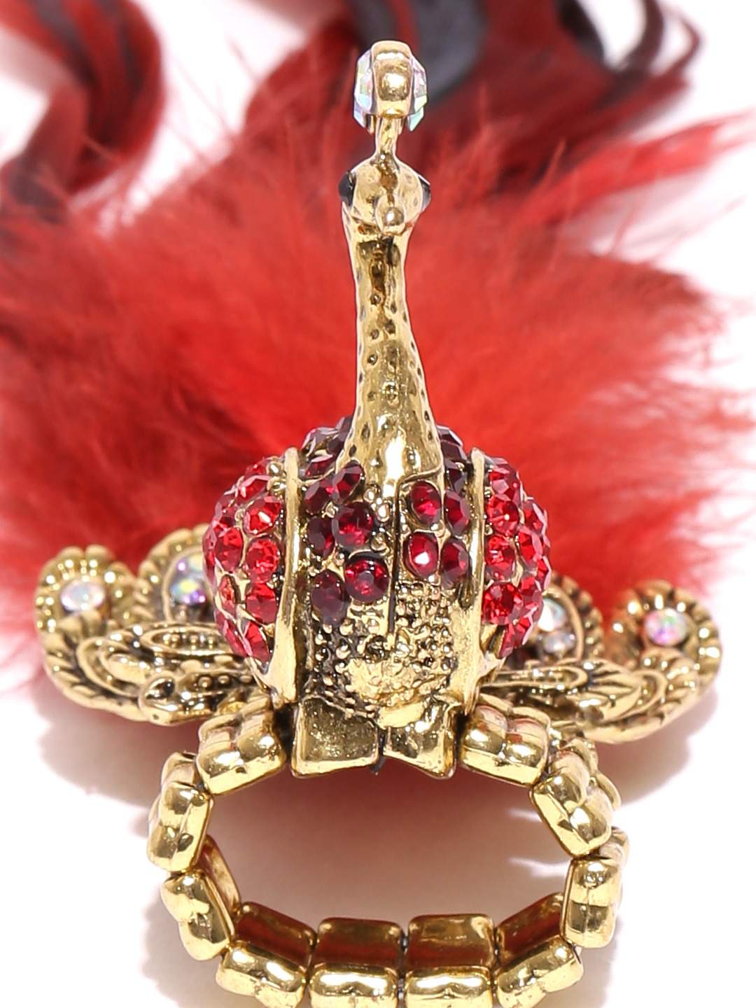 YouBella Jewellery Designer Peacock Feather Adjustable Ring for Girls and Women (Red)