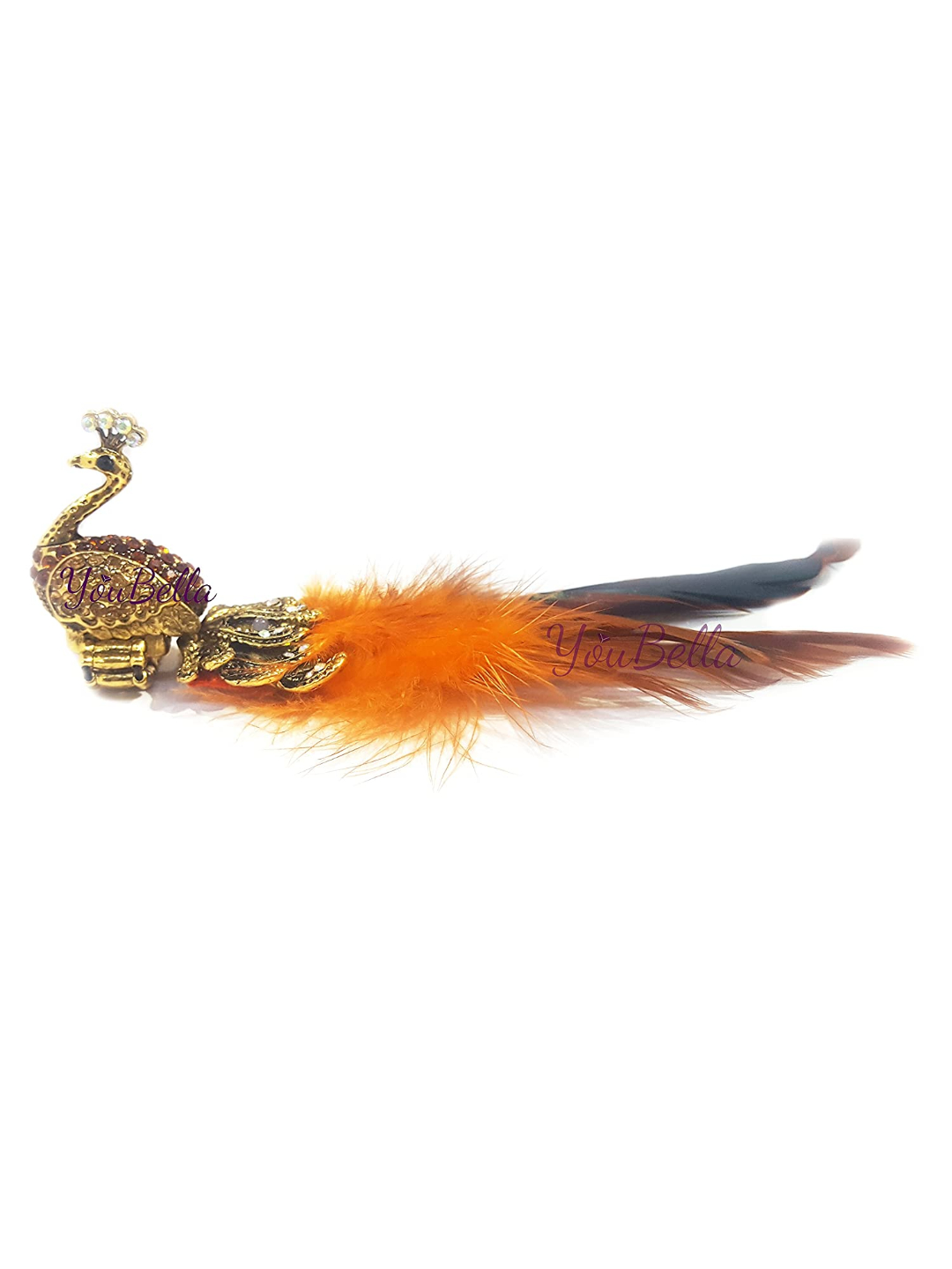 YouBella Jewellery Designer Peacock Feather Adjustable Ring for Girls and Women (Orange)