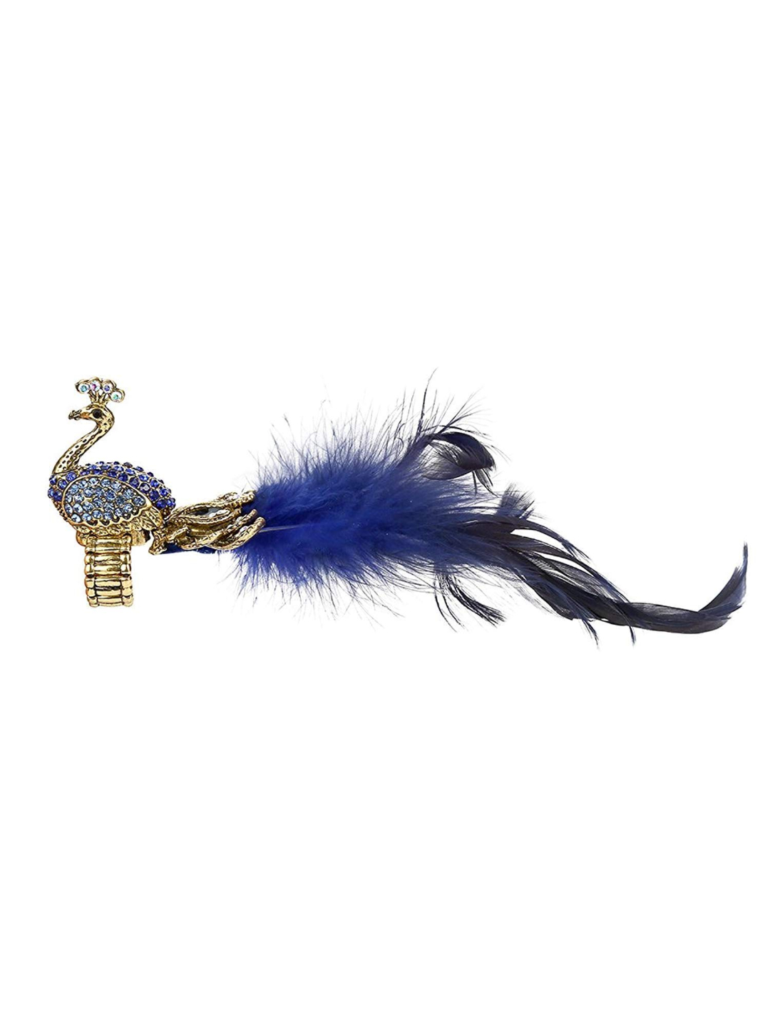 YouBella Jewellery Designer Peacock Feather Adjustable Ring for Girls and Women (Blue)