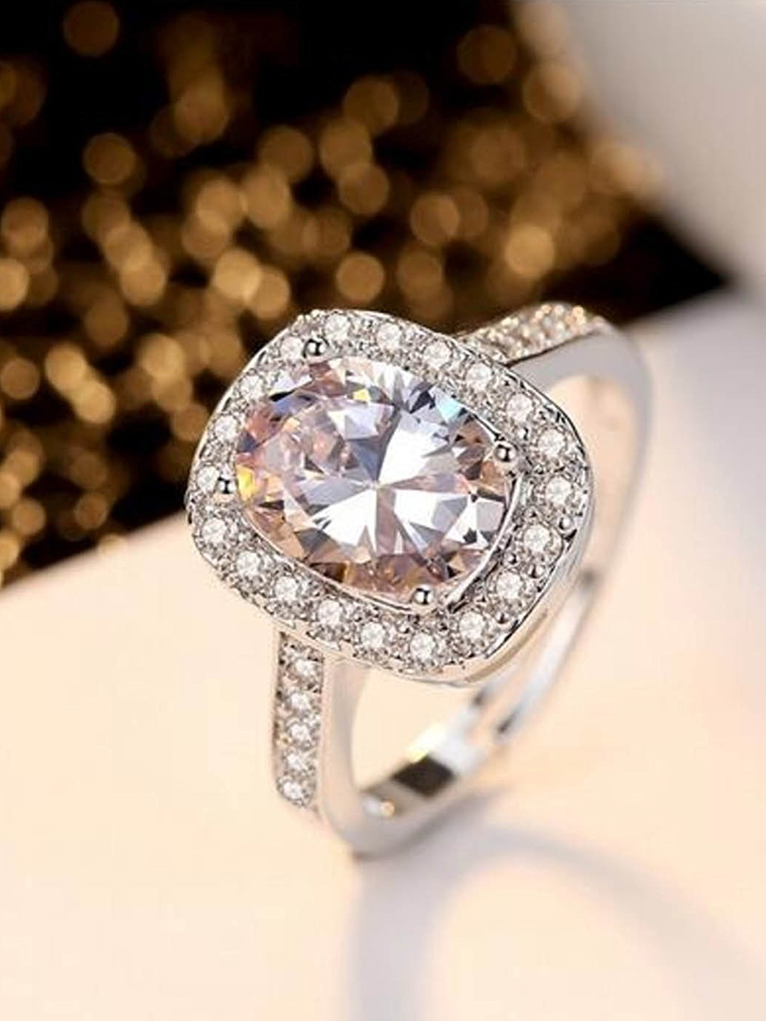 YouBella Solitaire Crystal Jewellery Silver Plated Ring for Women (Silver)(YBRG_20019)