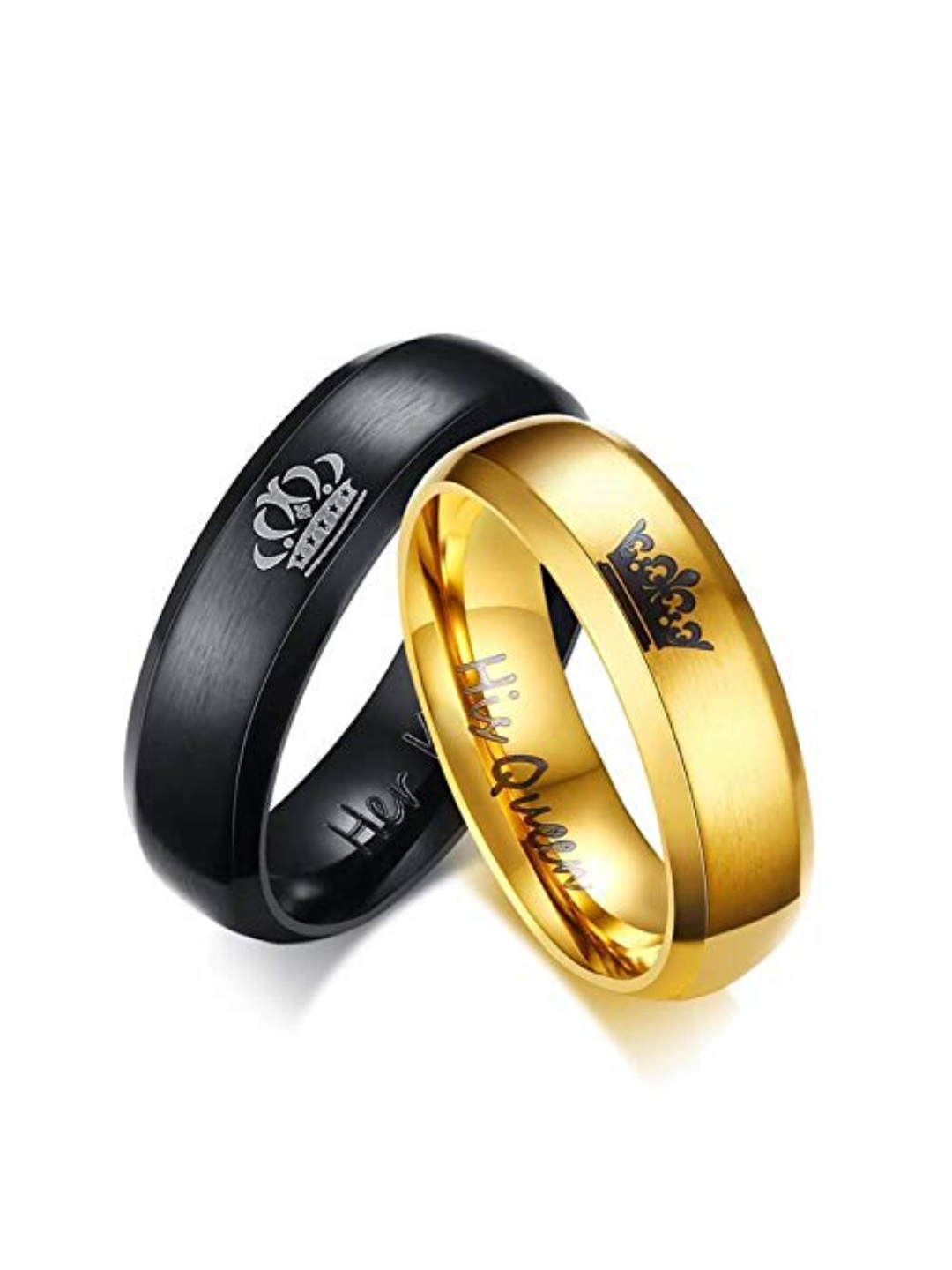 YouBella Jewellery His Queen Her King 100% Stainless Steel Never Fading Couple Rings for Girls/Women and Boys/Men (Gold-Black)