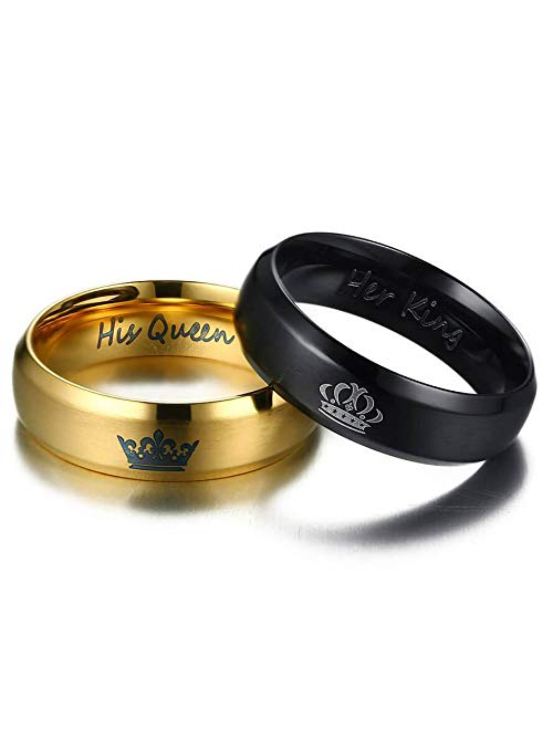 YouBella Jewellery His Queen Her King 100% Stainless Steel Never Fading Couple Rings for Girls/Women and Boys/Men (Gold-Black)