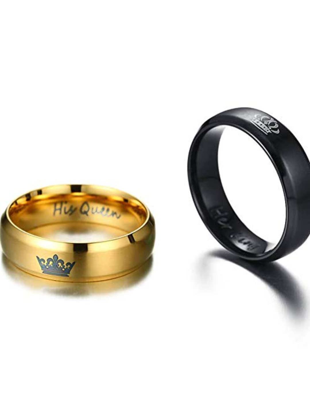 YouBella Jewellery His Queen Her King 100% Stainless Steel Never Fading Couple Rings for Girls/Women and Boys/Men (Gold-Black)