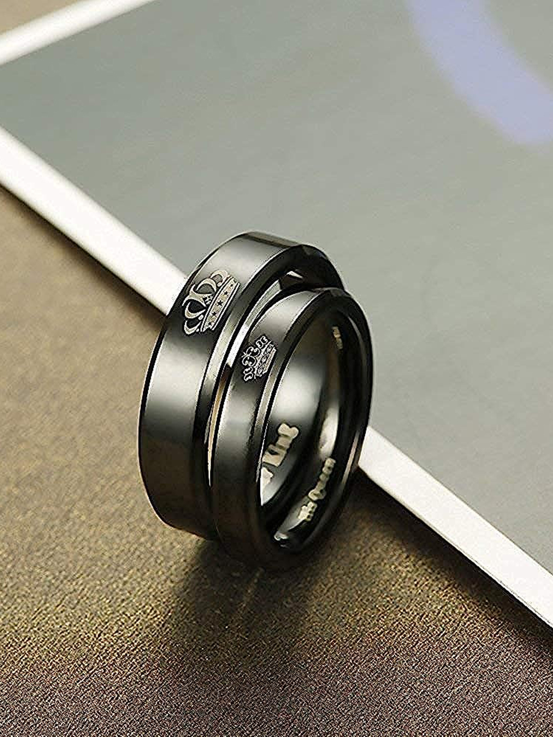 YouBella Jewellery His Queen Her King 100% Stainless Steel Never Fading Couple Rings for Girls/Women and Boys/Men (Black-Black)