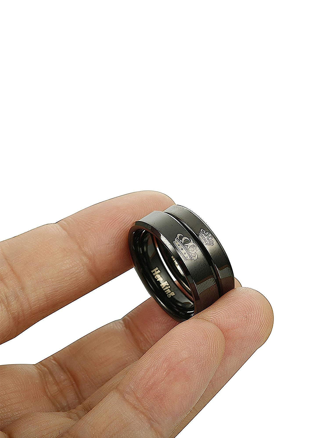 YouBella Jewellery His Queen Her King 100% Stainless Steel Never Fading Couple Rings for Girls/Women and Boys/Men (Black-Black)