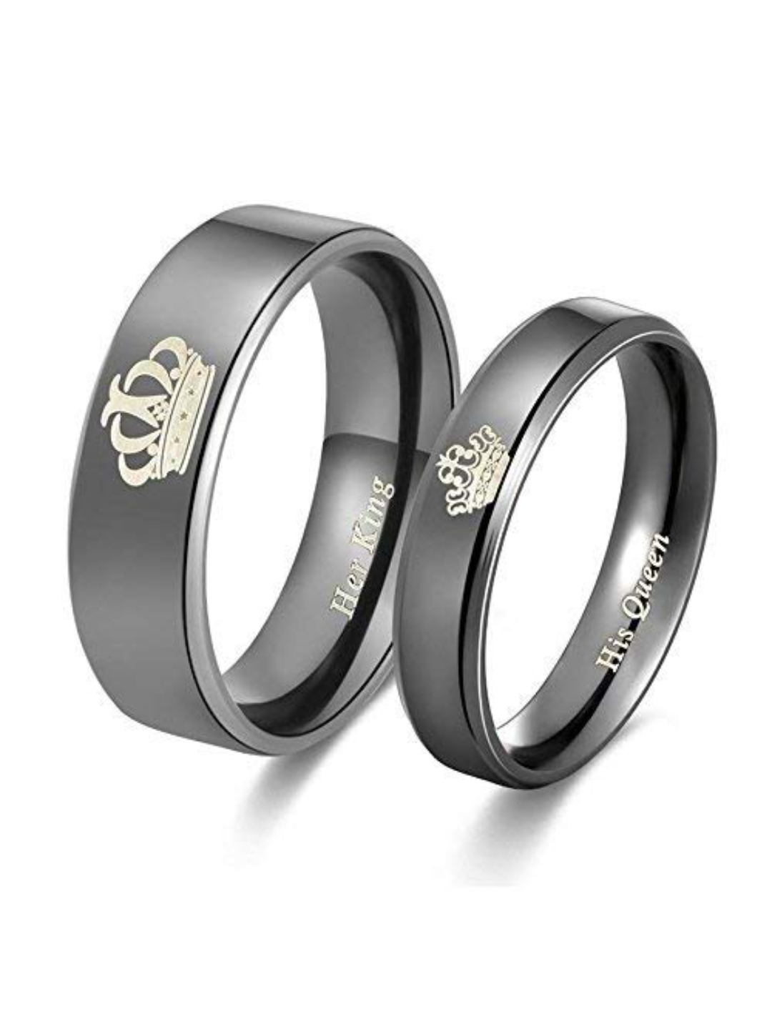 YouBella Jewellery His Queen Her King 100% Stainless Steel Never Fading Couple Rings for Girls/Women and Boys/Men (Black-Black)