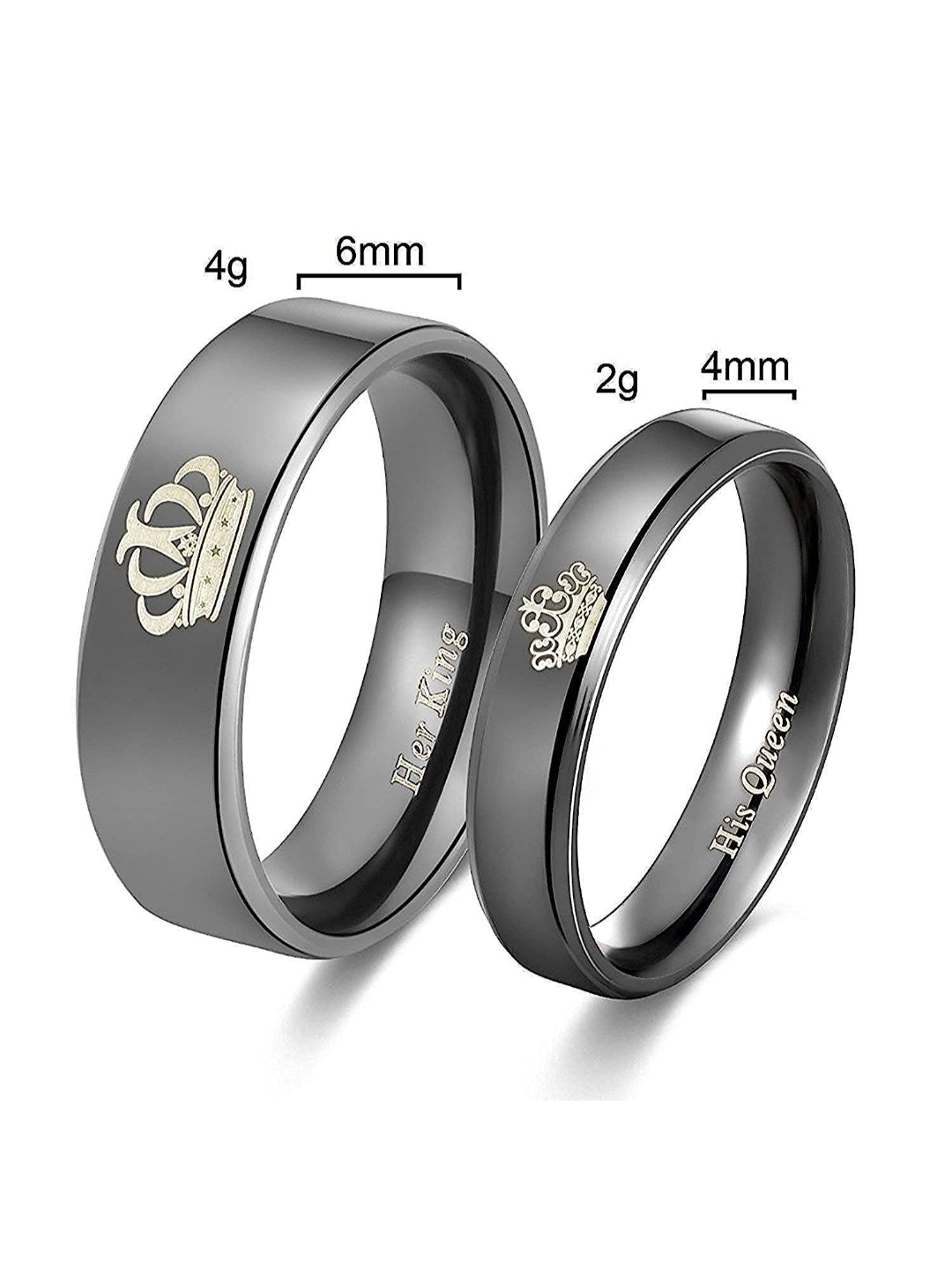 YouBella Jewellery His Queen Her King 100% Stainless Steel Never Fading Couple Rings for Girls/Women and Boys/Men (Black-Black)