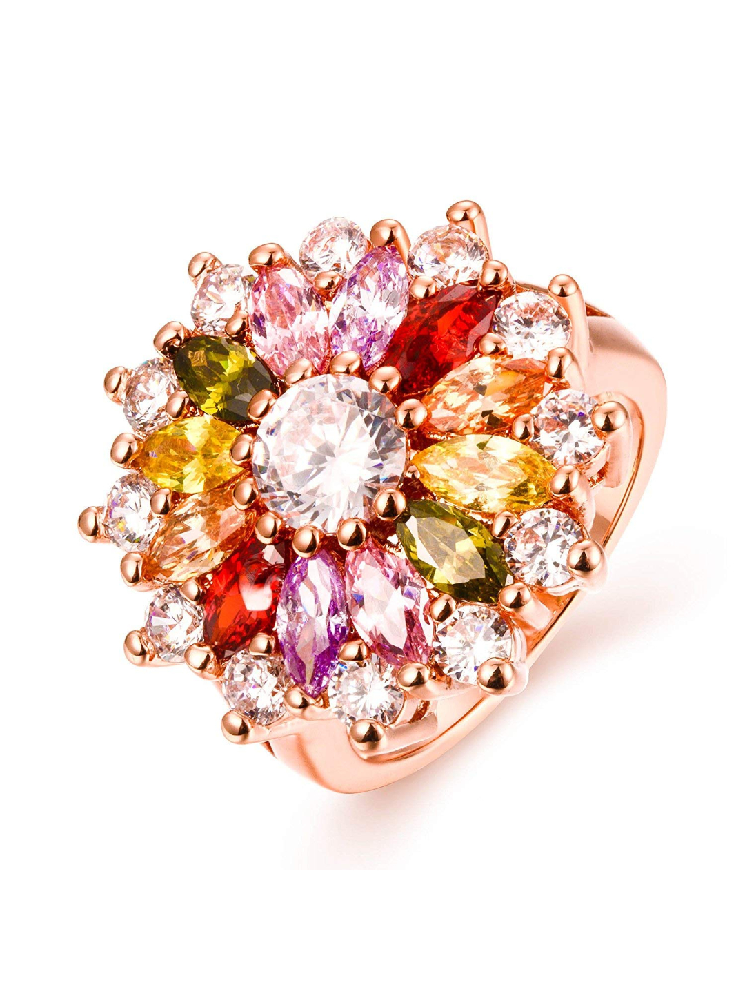 YouBella Jewellery Stylish Rose Gold Plated Solitaire AAA Multicolor Crystal Ring for Women and Girls (Adjustable Size)
