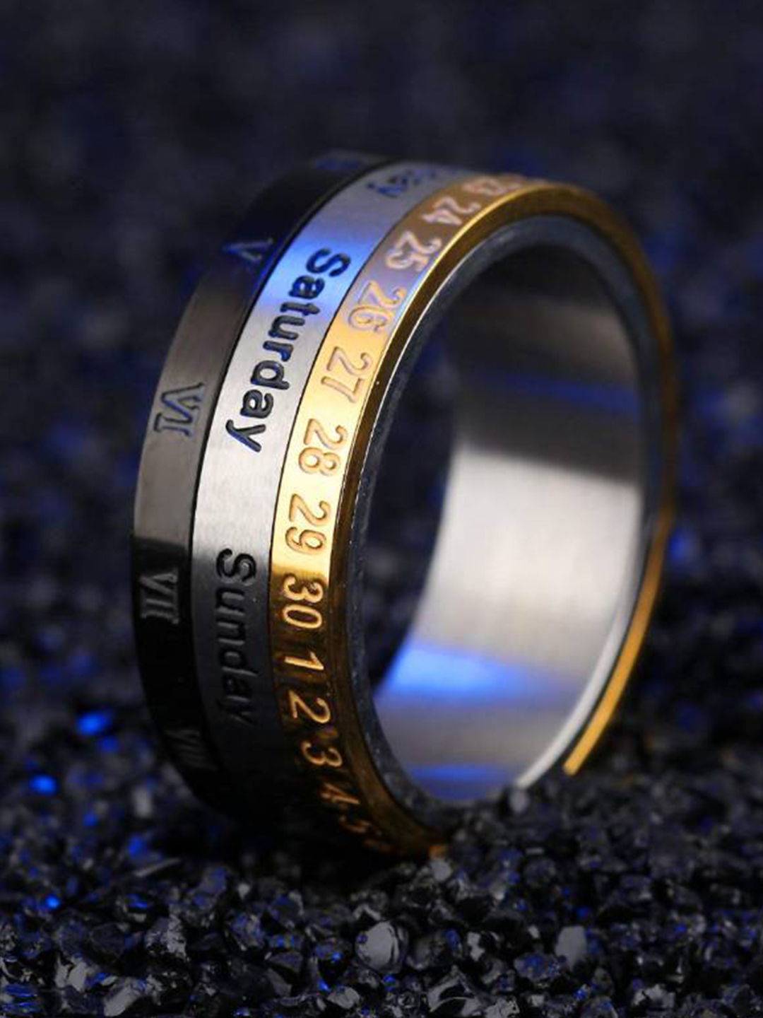 YouBella Silver Plated Stainless Steel Stylish Revolving Calendar Jewellery Ring for Boys (YBRG_20052)