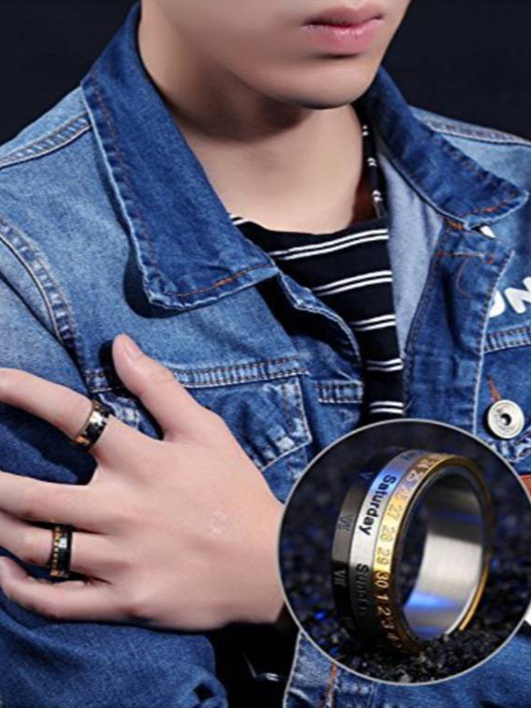 YouBella Silver Plated Stainless Steel Stylish Revolving Calendar Jewellery Ring for Boys (YBRG_20052)