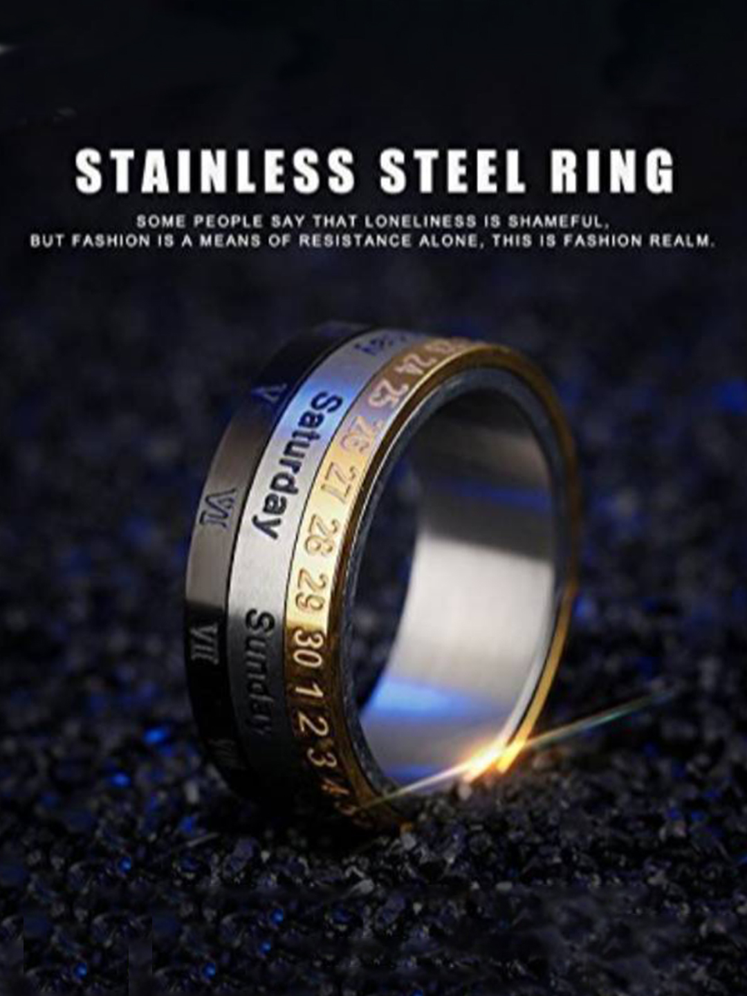 YouBella Silver Plated Stainless Steel Stylish Revolving Calendar Jewellery Ring for Boys (YBRG_20052)