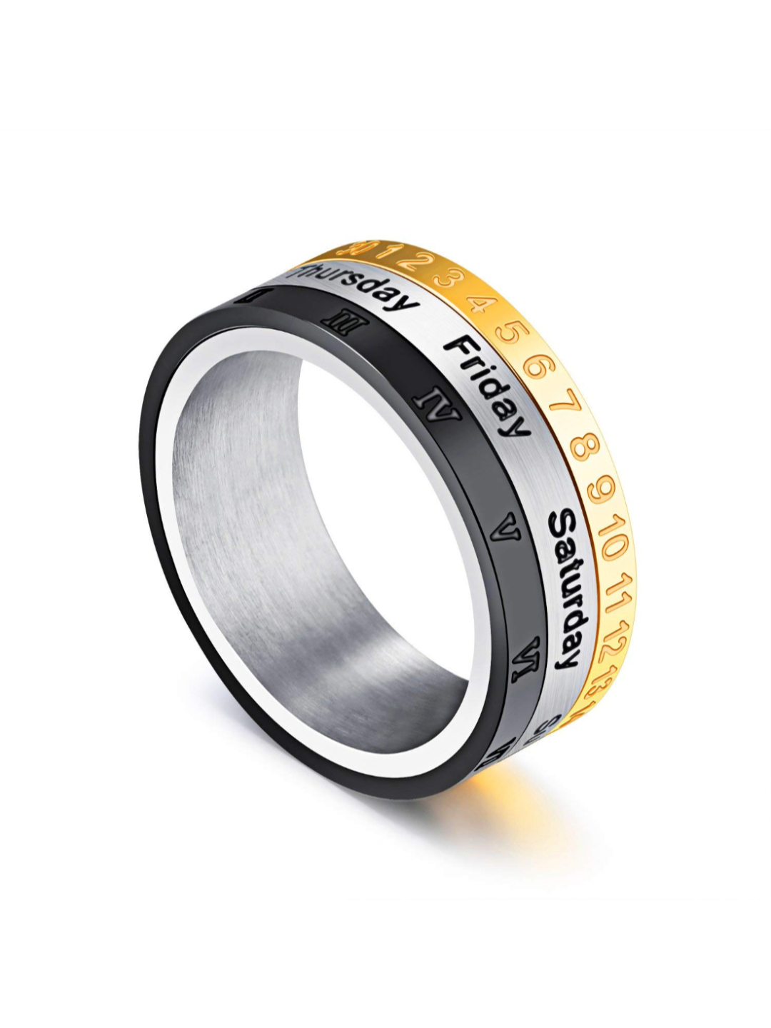YouBella Silver Plated Stainless Steel Stylish Revolving Calendar Jewellery Ring for Boys (YBRG_20052)