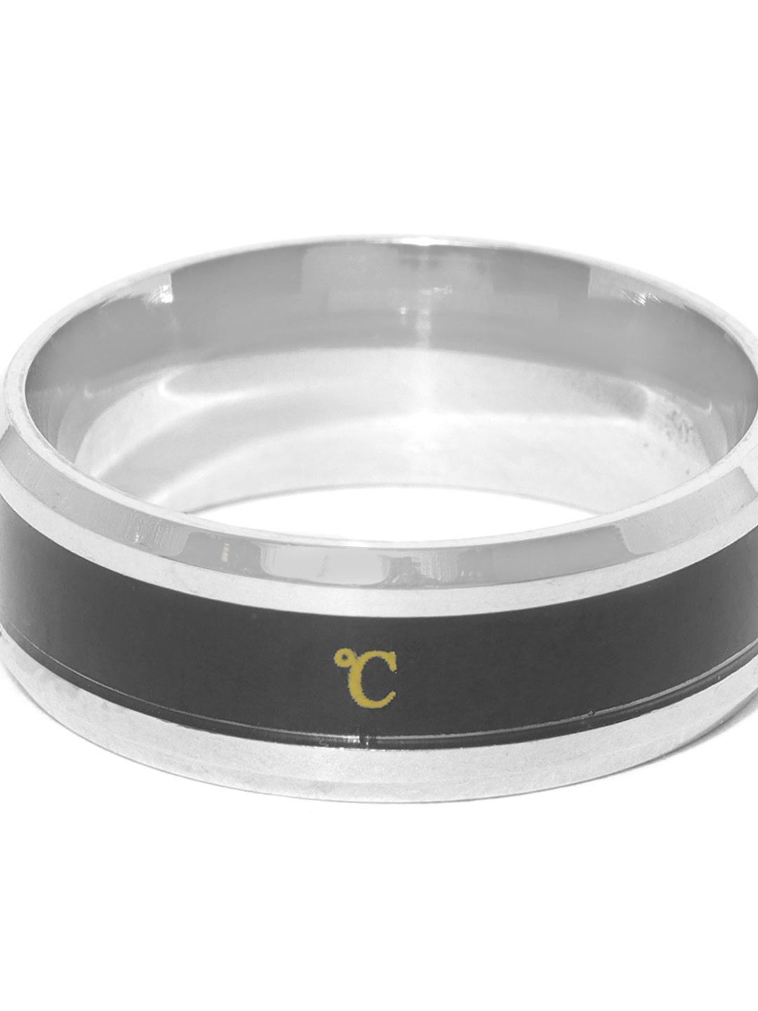 YouBella Unisex Silver-Toned  Black Striped Finger Ring