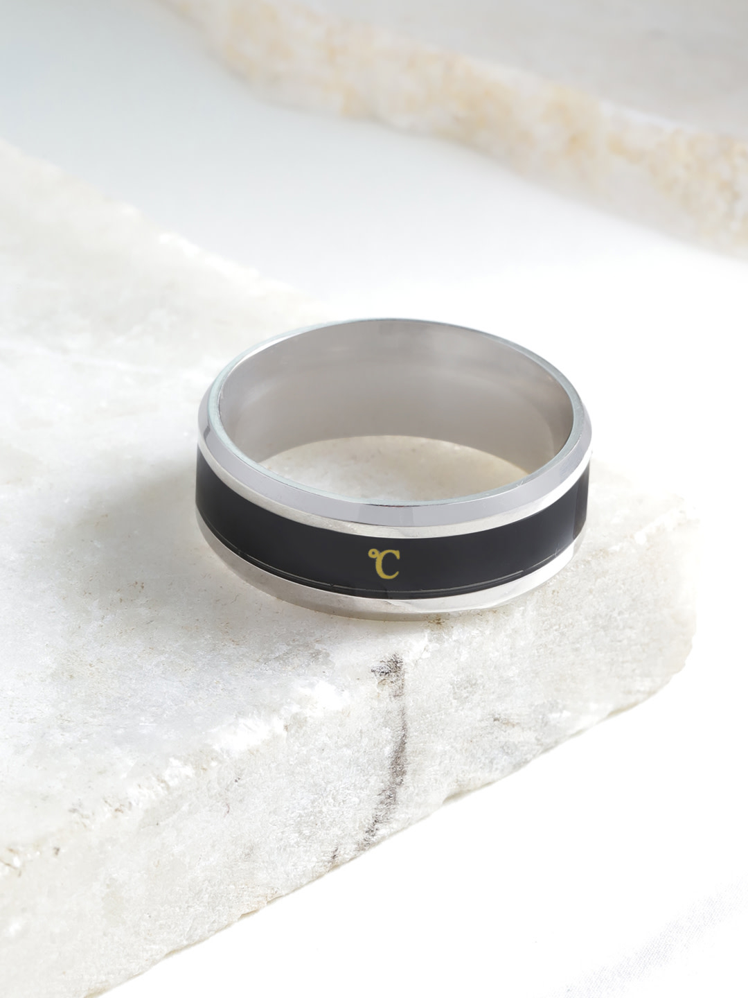 YouBella Unisex Silver-Toned  Black Striped Finger Ring