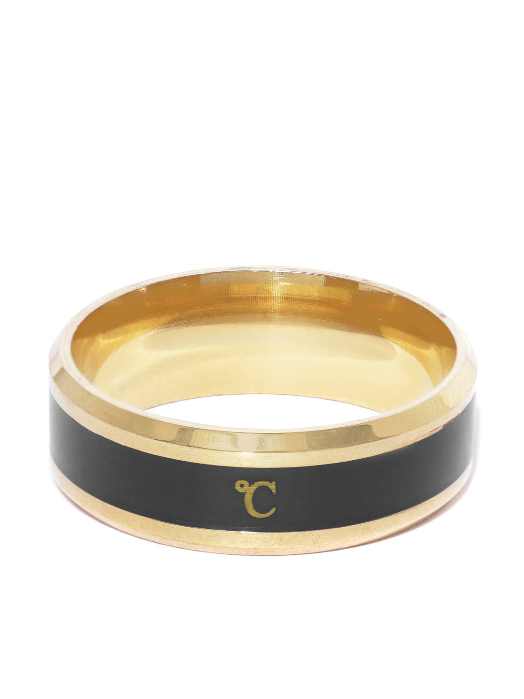 YouBella Unisex Black Gold-Plated Striped Finger Ring