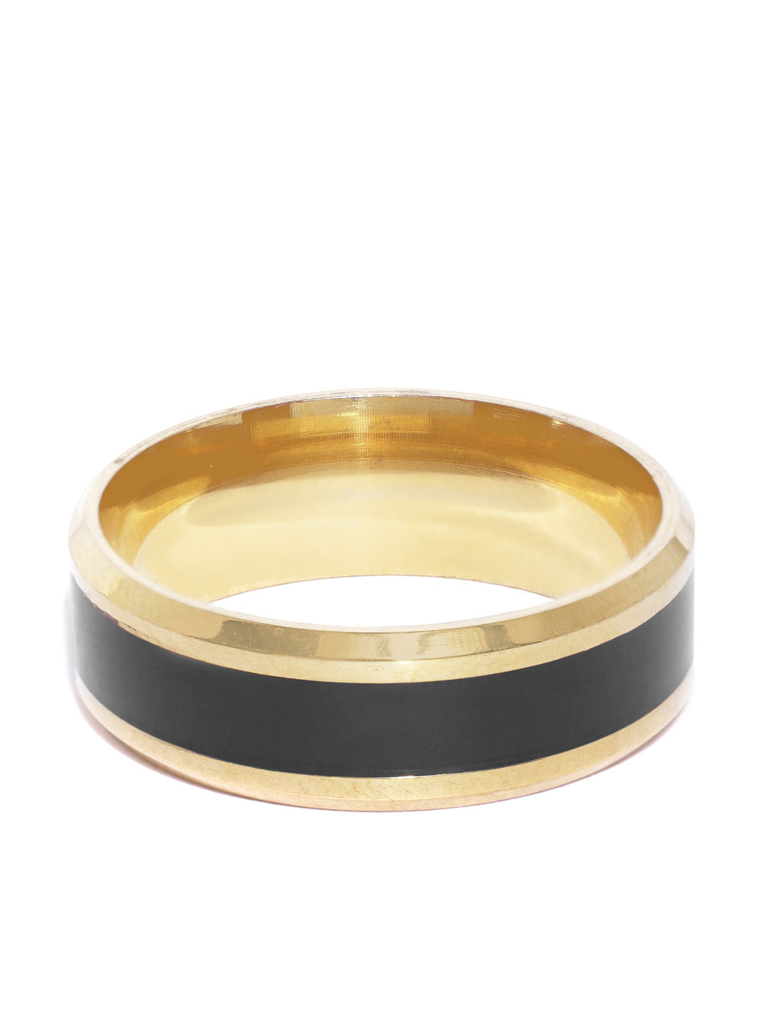 YouBella Unisex Black Gold-Plated Striped Finger Ring