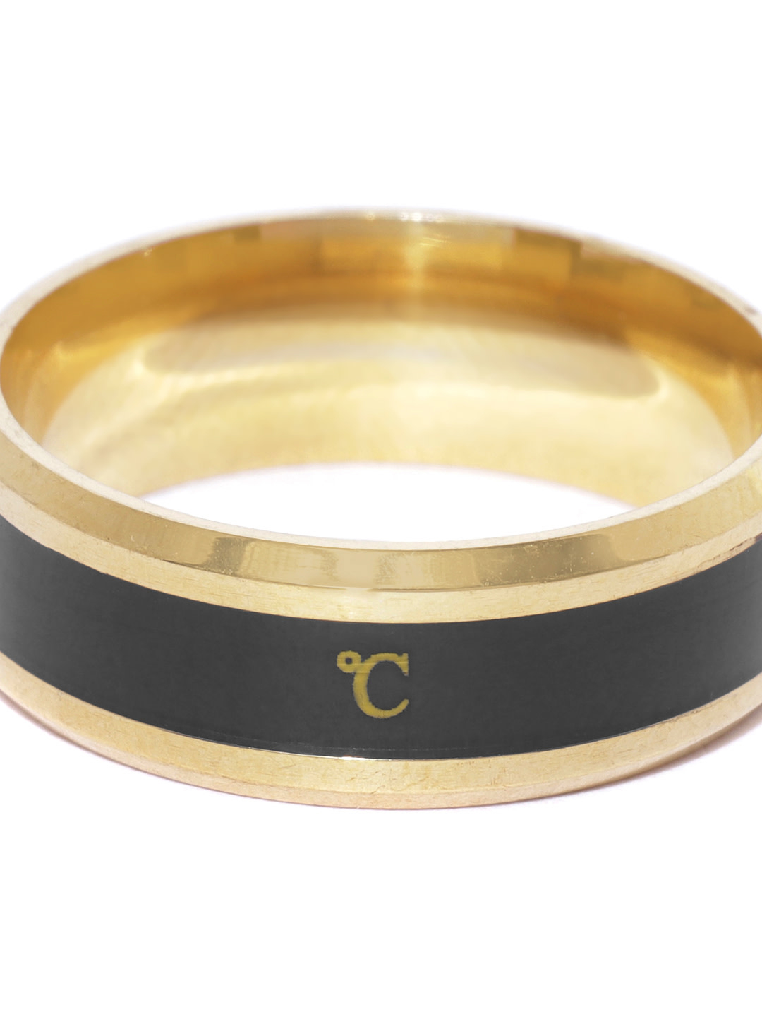 YouBella Unisex Black Gold-Plated Striped Finger Ring