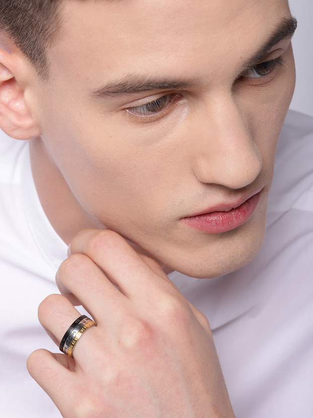 YouBella Unisex Silver-Toned  Gold-Toned Engraved Finger Ring