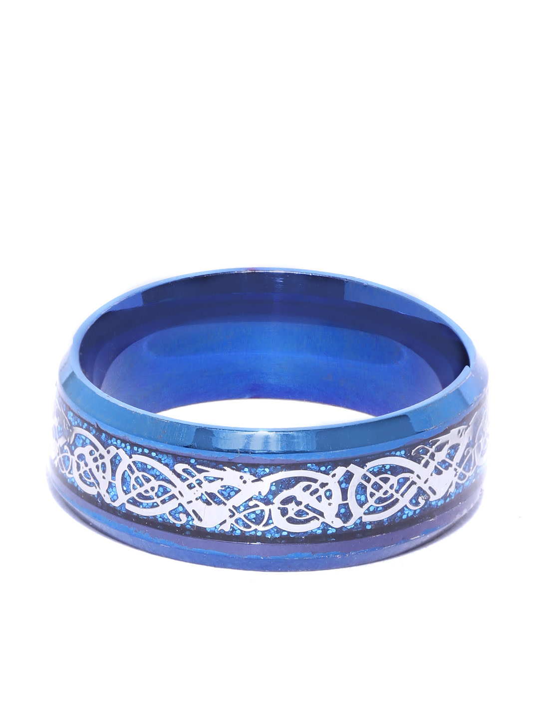 YouBella Men Blue  Silver-Toned Textured Finger Ring