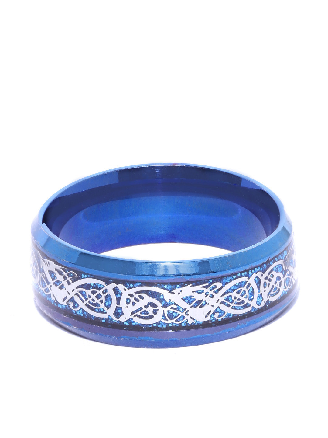YouBella Men Blue  Silver-Toned Textured Finger Ring