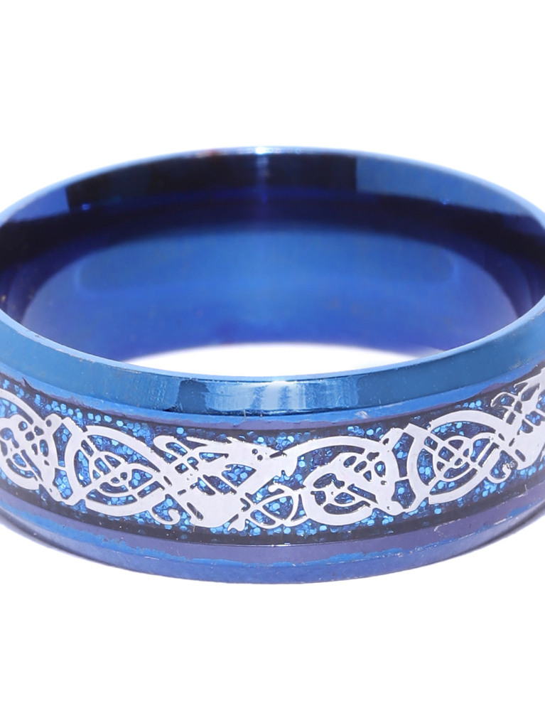 YouBella Men Blue  Silver-Toned Textured Finger Ring