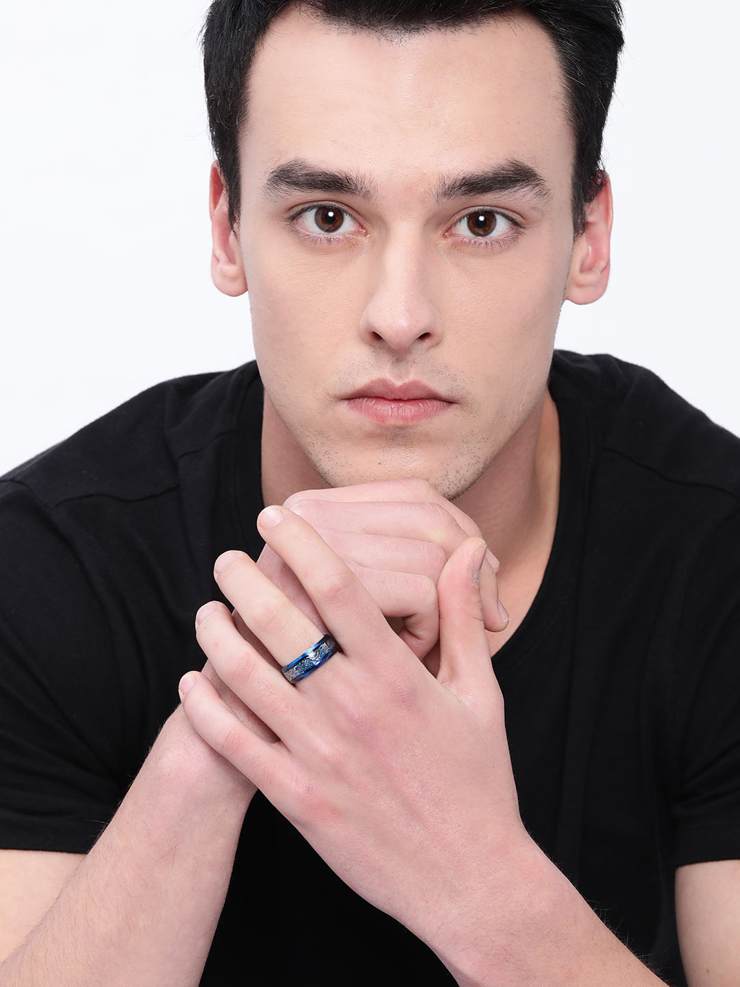 YouBella Men Blue  Silver-Toned Textured Finger Ring