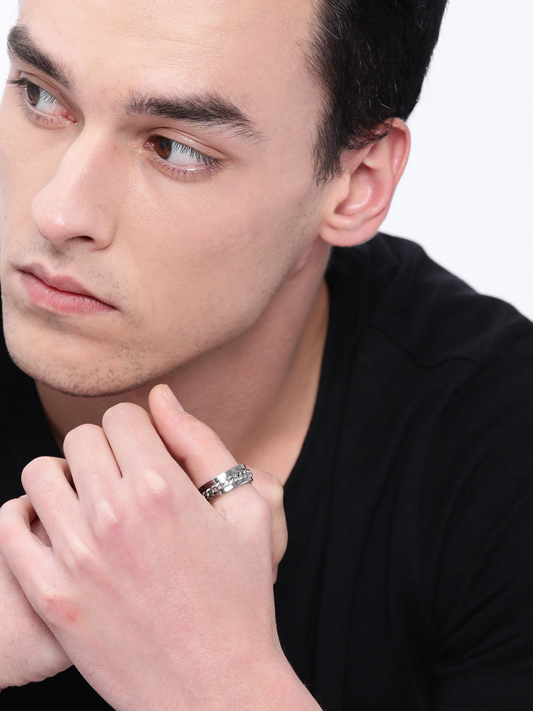 YouBella Men Silver-Toned Chain Detail Finger Ring