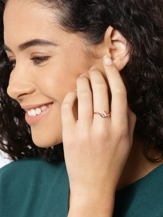 YouBella Women Rose Gold-Plated Stone-Studded Adjustable Finger Ring