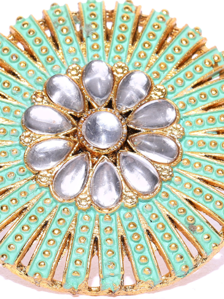 YouBella Green Gold-Plated Stone-Studded Meenakari Adjustable Finger Ring
