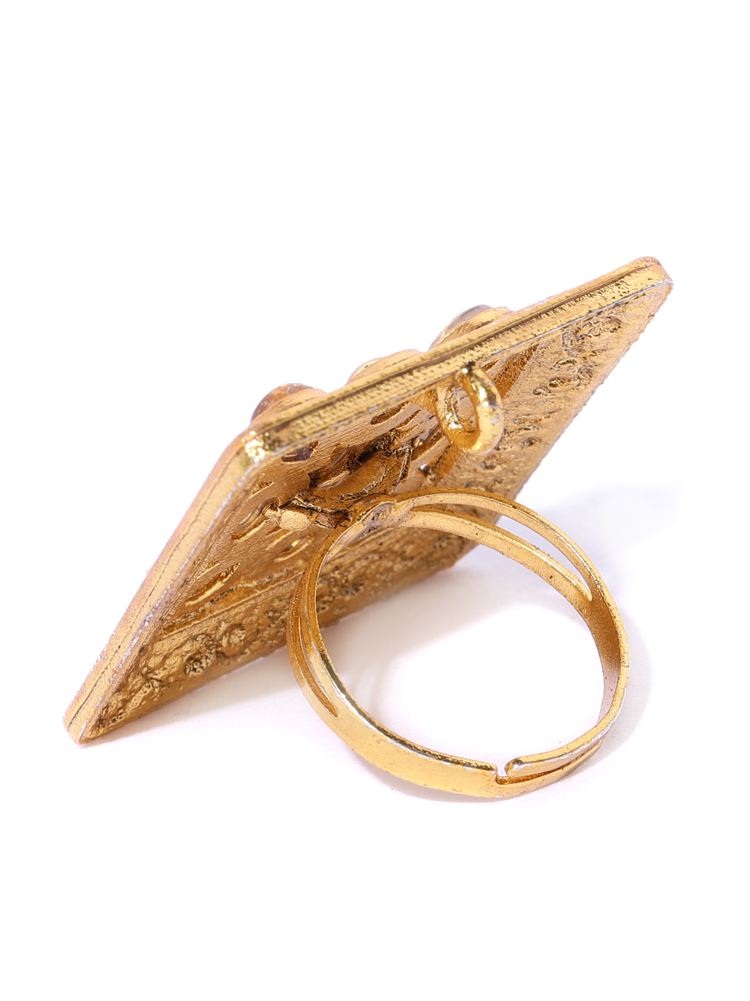 YouBella Pink Gold-Plated Stone-Studded Meenakari Adjustable Finger Ring