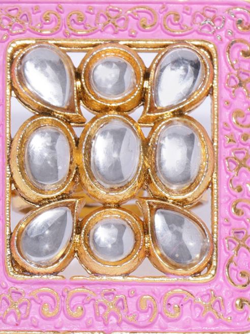 YouBella Pink Gold-Plated Stone-Studded Meenakari Adjustable Finger Ring