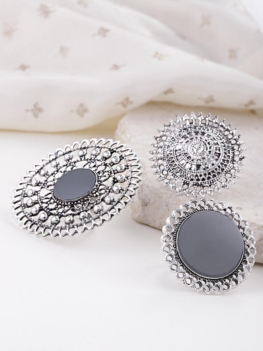 YouBella Oxidized Silver Plated Afghani Rings for Women and Girls (Adjustable Size, Combo of 3, Style 3)