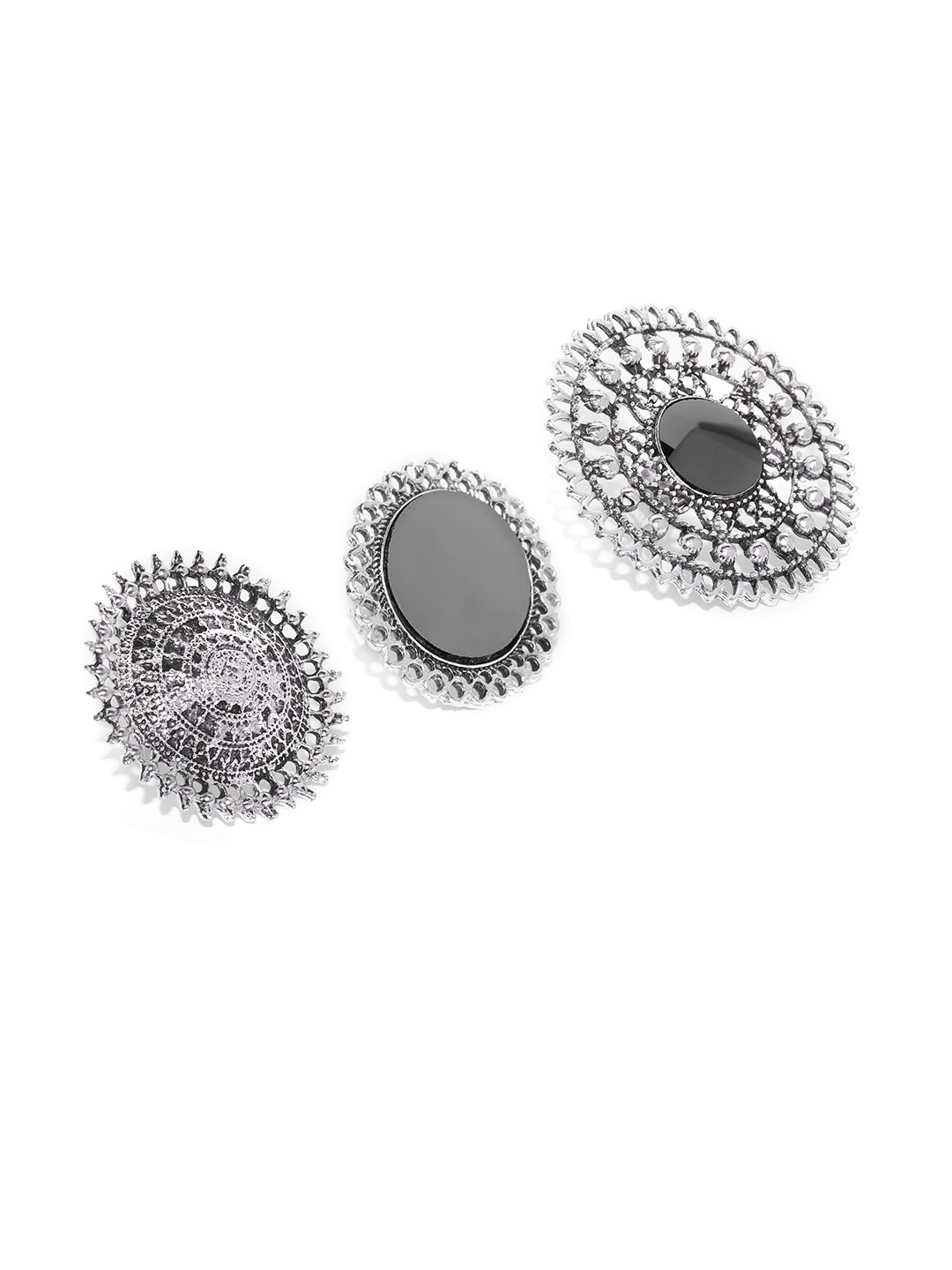 YouBella Oxidized Silver Plated Afghani Rings for Women and Girls (Adjustable Size, Combo of 3, Style 3)