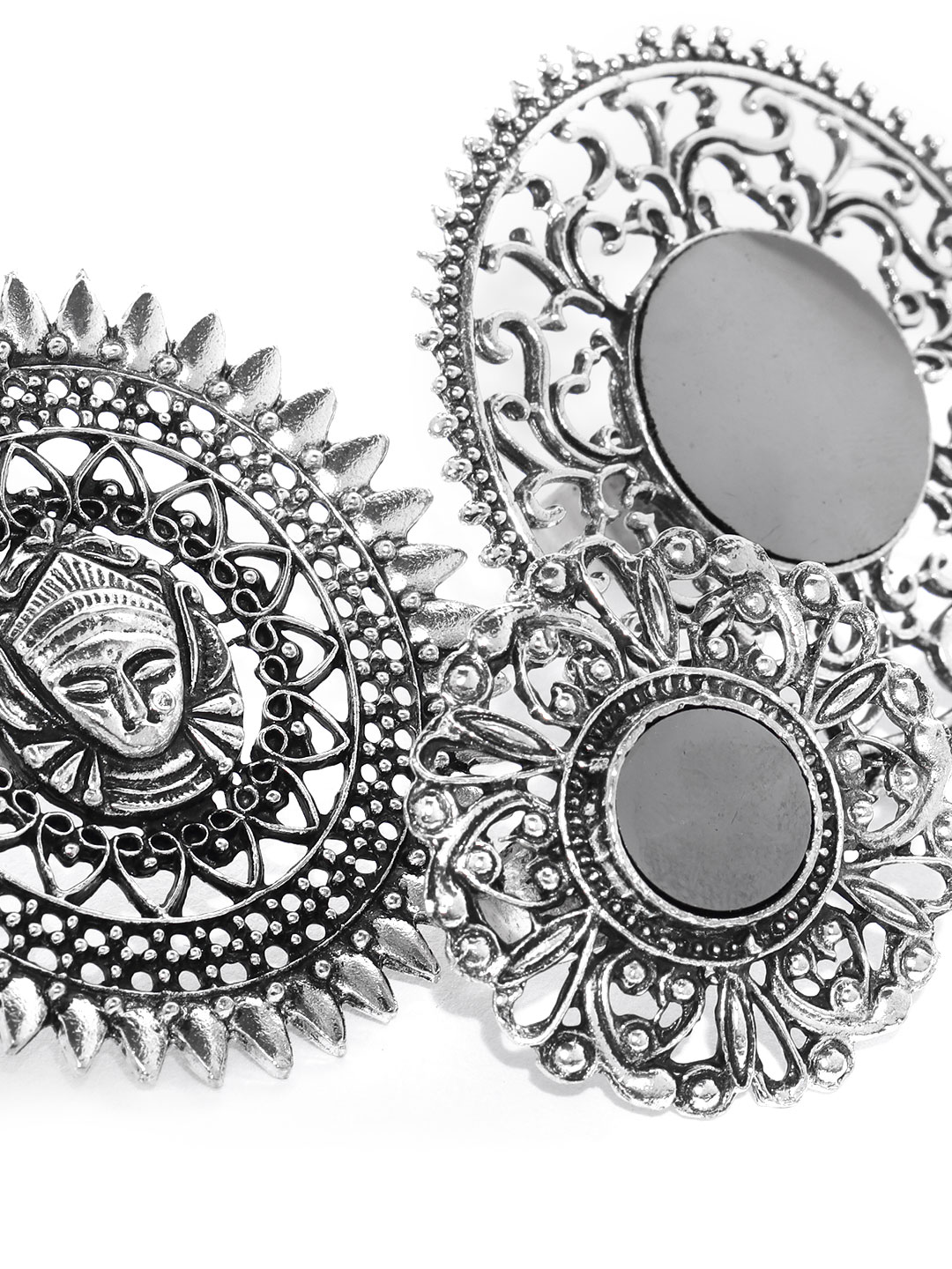 YouBella Jewellery Afghani Oxidised Silver Plated Combo of 3 Rings for Women and Girls (Adjustable Size)