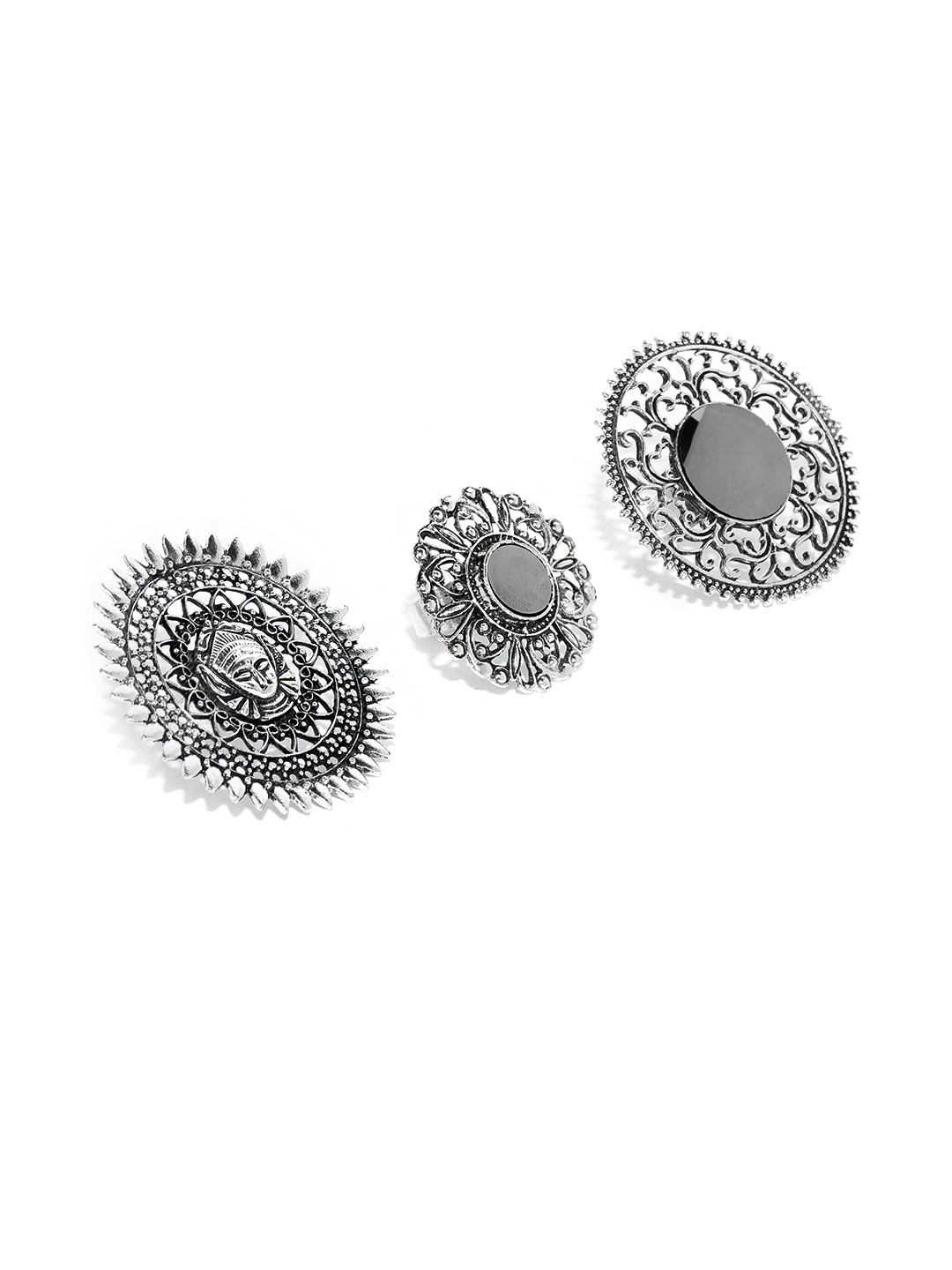 YouBella Set of 3 Oxidised Silver-Plated Afgan Adjustable Finger Rings
