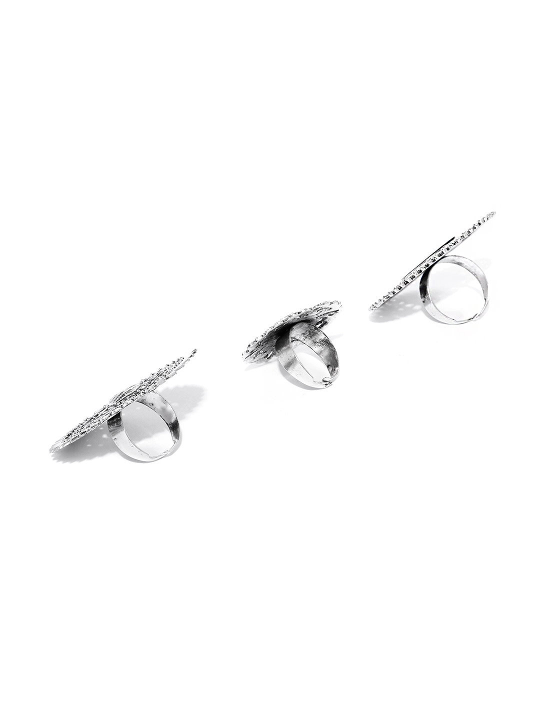 YouBella Set of 3 Oxidised Silver-Plated Afgan Adjustable Finger Rings