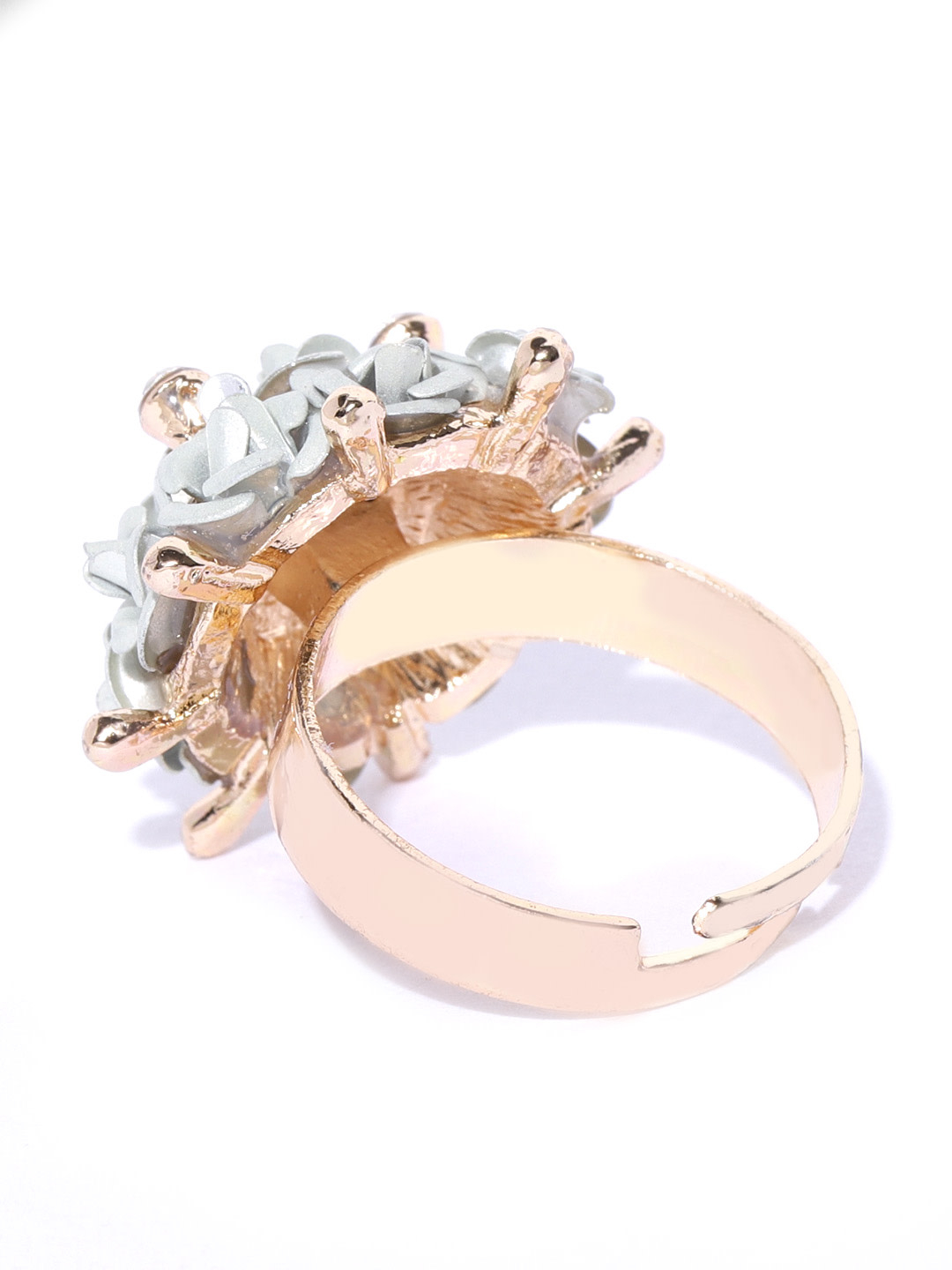 YouBella Grey Gold-Plated Stone-Studded Floral Adjustable Finger Ring