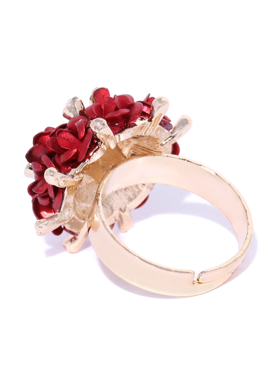 YouBella Red Gold-Plated Stone-Studded Floral Adjustable Finger Ring